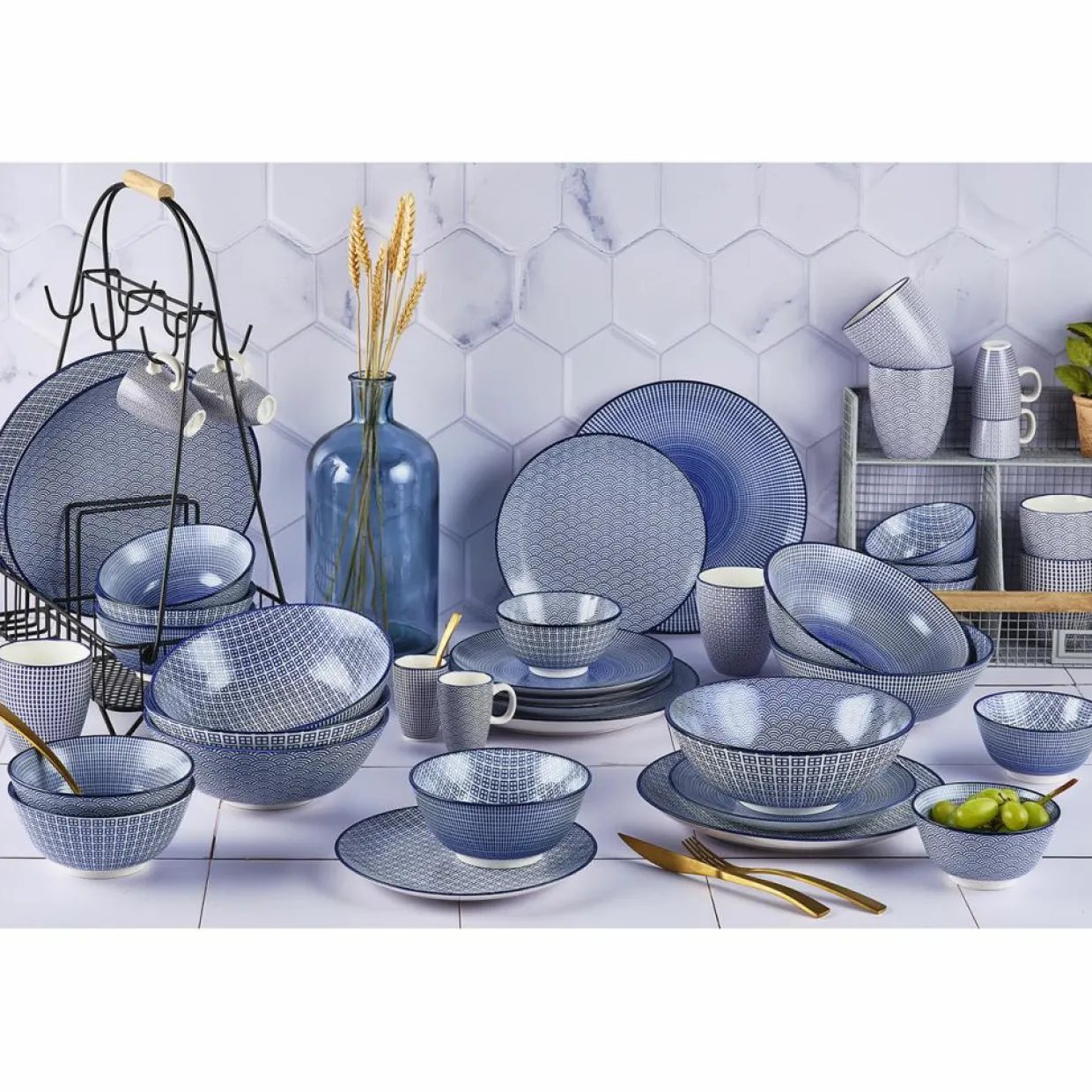 6 Assiettes à dessert Pattern Dark blue bleu foncé - D.21 cm-Bjorn Clearance