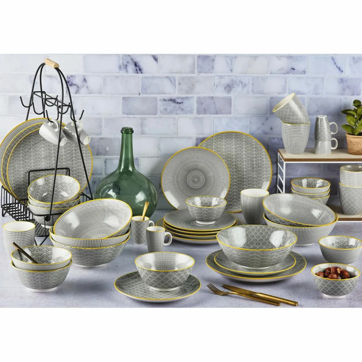 6 Assiettes à dessert Pattern Eclipse gris anthracite - D.21 cm-Bjorn Hot