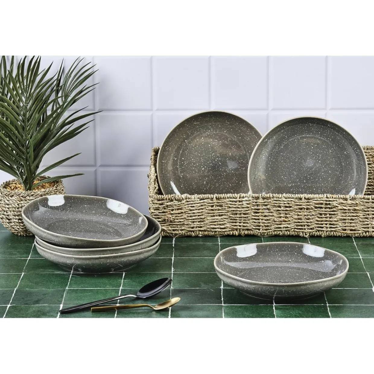6 Assiettes creuses en Grès Stellar gris/anthracite - D.22.5 cm-Bjorn Online