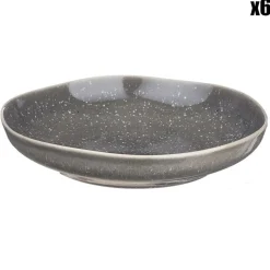 6 Assiettes creuses en Grès Stellar gris/anthracite - D.22.5 cm-Bjorn Online