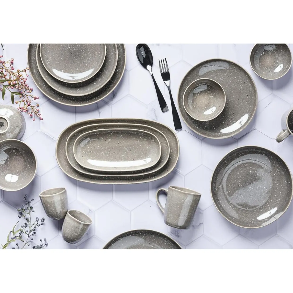 6 Assiettes creuses en Grès Stellar gris/anthracite - D.22.5 cm-Bjorn Online