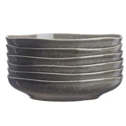 6 Assiettes creuses en Grès Stellar gris/anthracite - D.22.5 cm-Bjorn Online