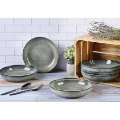 6 Assiettes creuses en Grès Zen gris/bleu - D.22.5 cm-Bjorn New