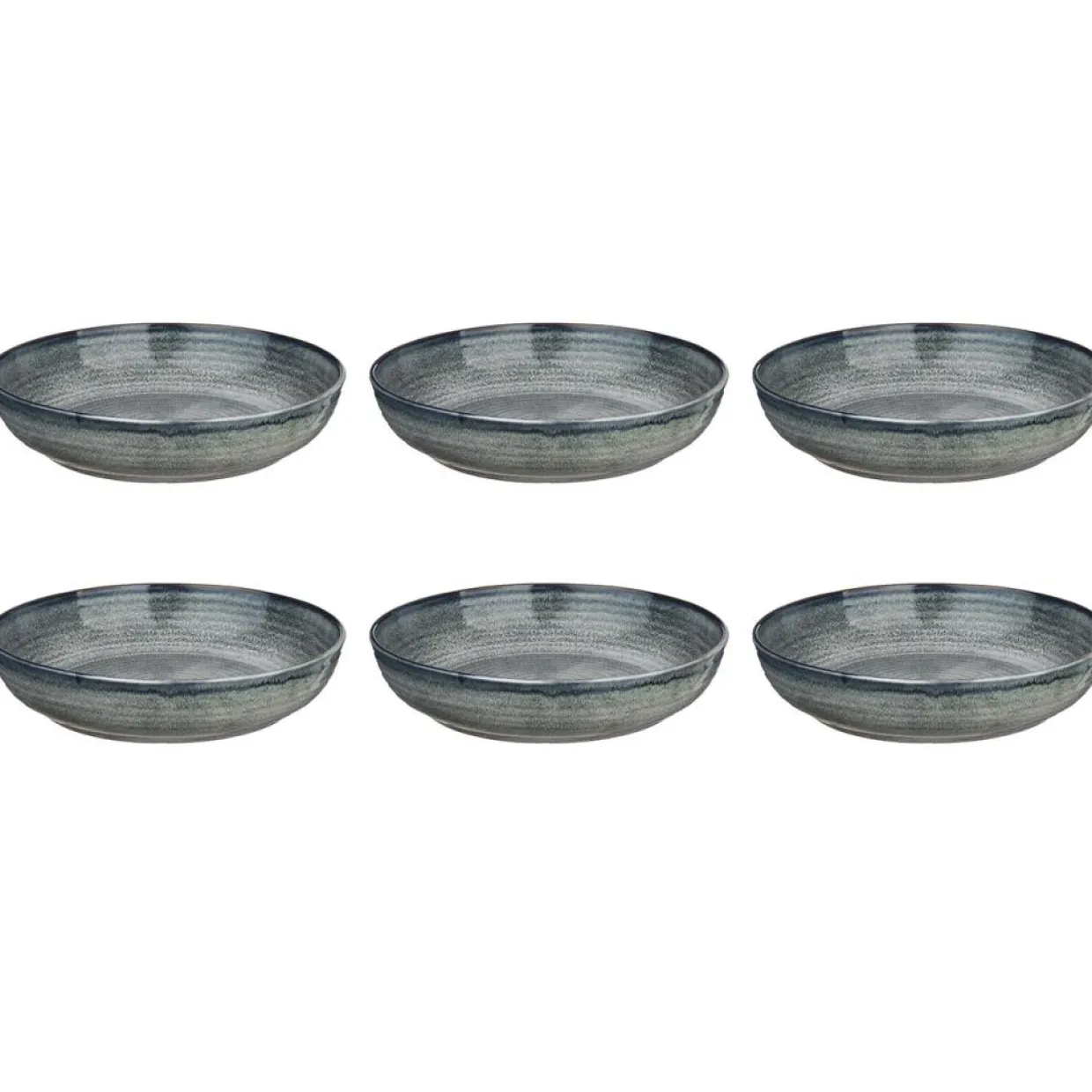 6 Assiettes creuses en Grès Zen gris/bleu - D.22.5 cm-Bjorn New