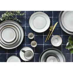 6 Assiettes creuses en Grès Iris blanc/ivoire - D.22.5 cm-Bjorn Clearance