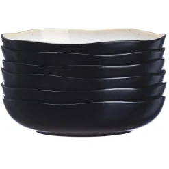 6 Assiettes creuses en Grès Iris blanc/ivoire - D.22.5 cm-Bjorn Clearance