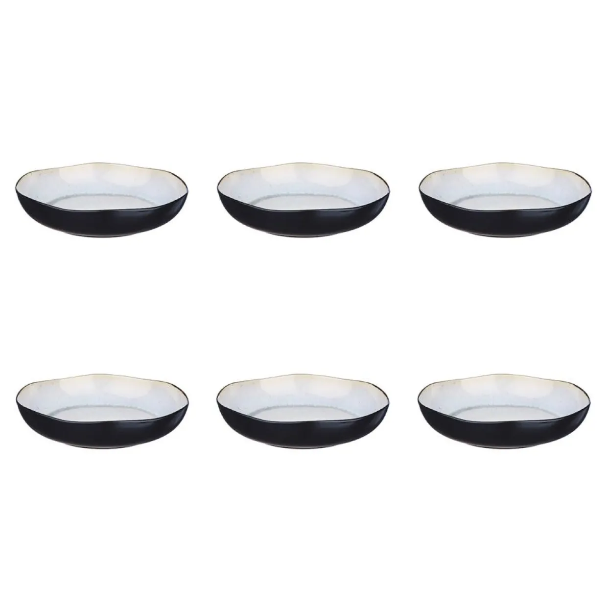 6 Assiettes creuses en Grès Iris blanc/ivoire - D.22.5 cm-Bjorn Clearance