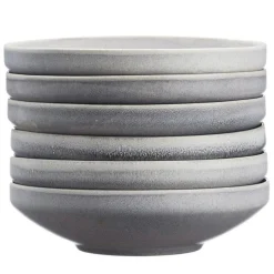 6 Assiettes creuses en Grès Stone gris clair - D.20 cm-Bjorn Discount