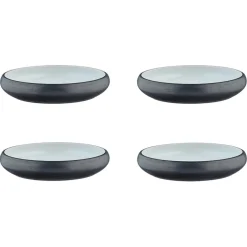 Bjorn Assiettes^4 Assiettes creuses en Grès Gorumet blanc granité/noir onyx - D.21,5 cm