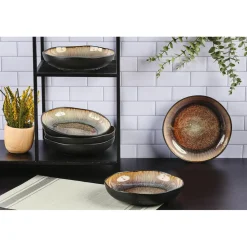 Bjorn Assiettes^6 Assiettes creuses en Grès Iris beige/marron - D.22.5 cm