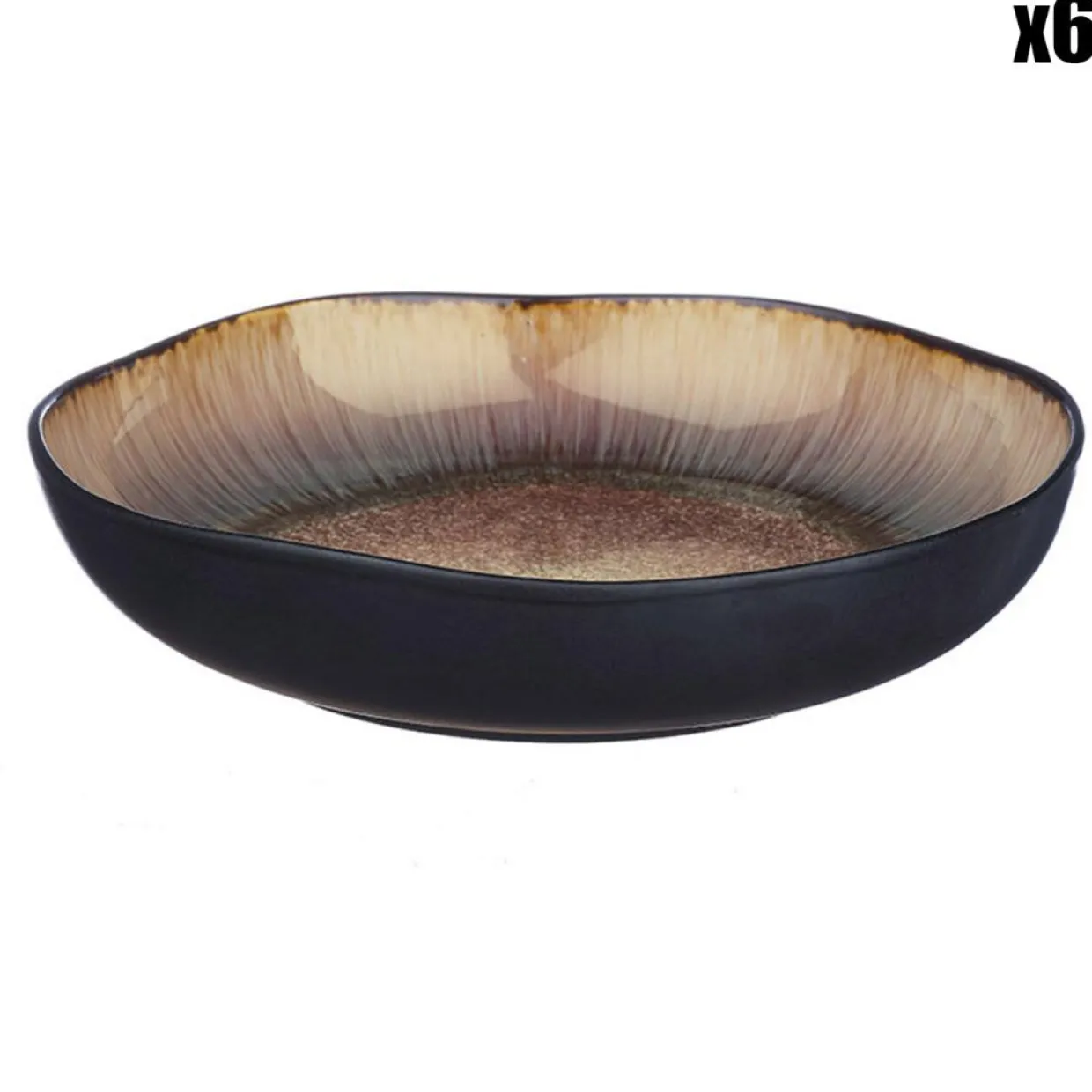 Bjorn Assiettes^6 Assiettes creuses en Grès Iris beige/marron - D.22.5 cm