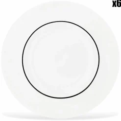 6 Assiettes creuses en Porcelaine Ligne blanches - D.30 cm-Fauchon Clearance