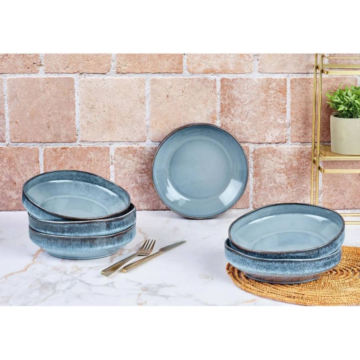 6 Assiettes Creuses Genesis bleues - 100 cl-Bjorn Best