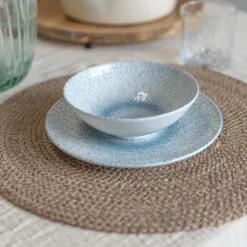 6 Assiettes CreusesAqua 21Cm En PorcelaineBlanc Et Bleu-Novastyl Outlet