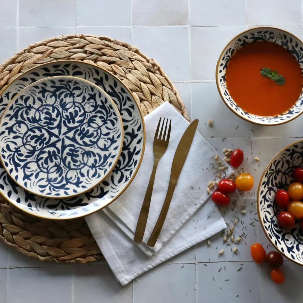 6 Assiettes CreusesHéraclée 20Cm En GrèsDécor Bleu-Novastyl Clearance