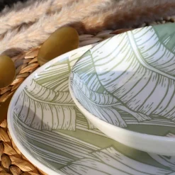 6 Assiettes CreusesLeaves 20.5CmEn Grès Vert-Novastyl Best