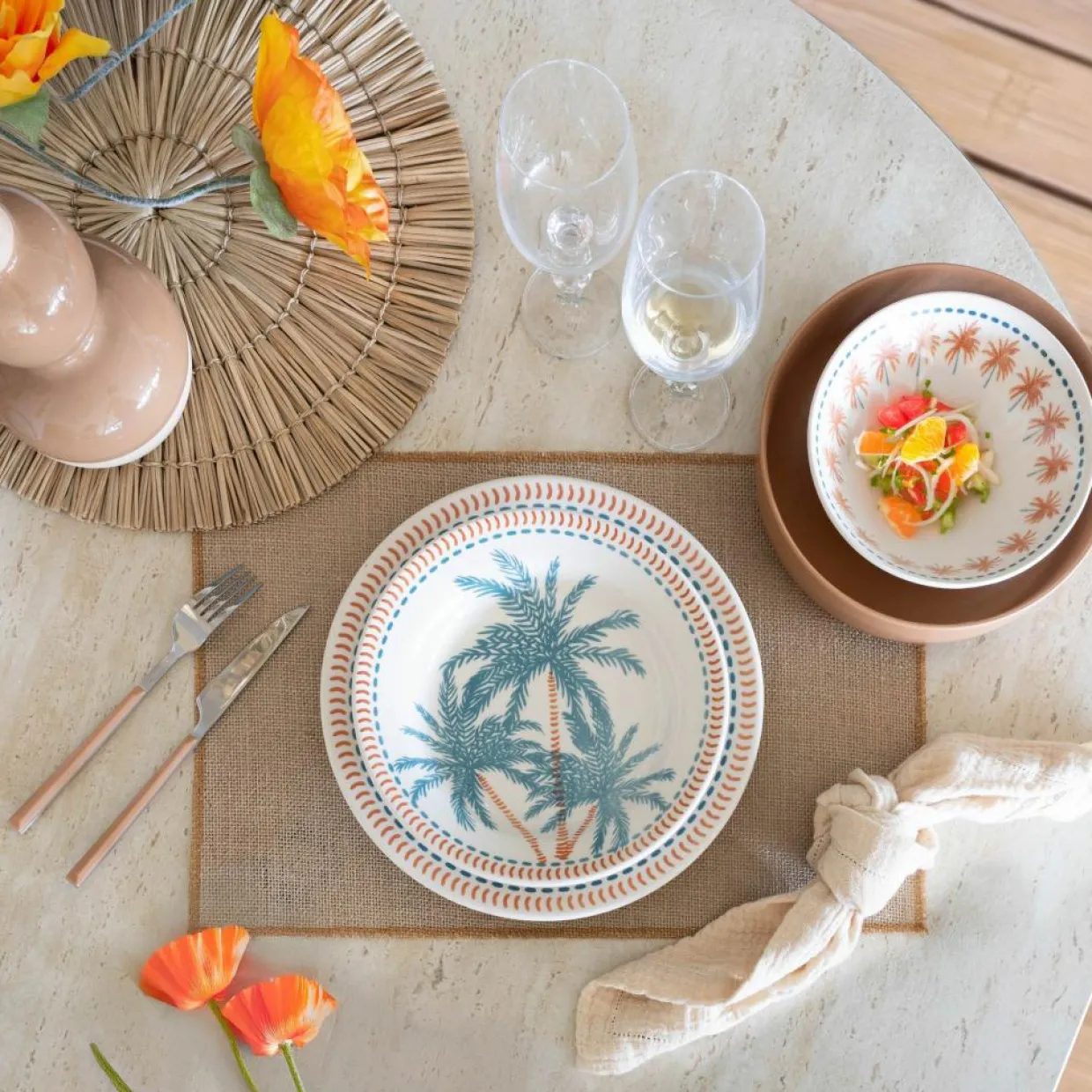 6 Assiettes CreusesTropique 21.5Cm En Grès-Novastyl New