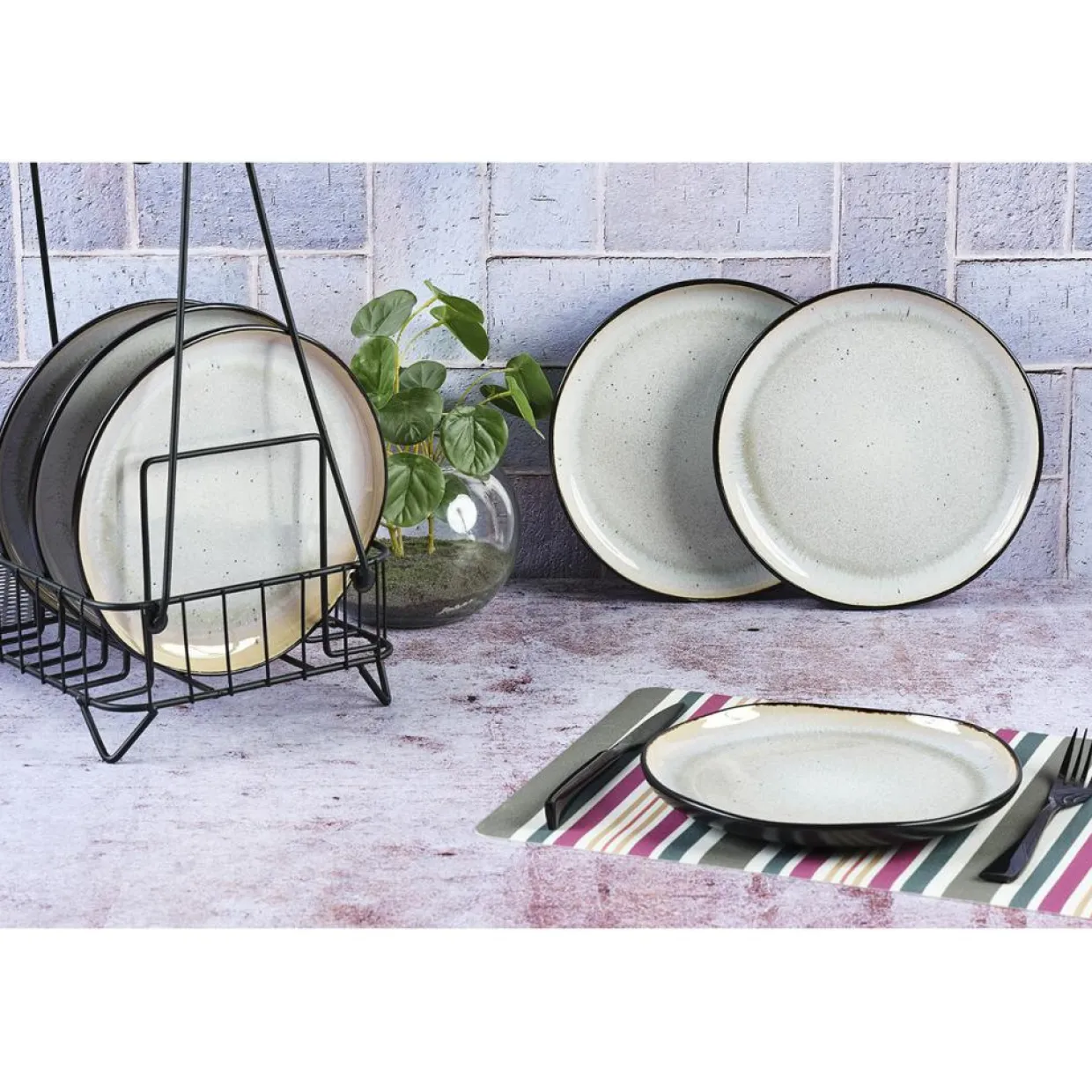 6 Assiettes en Grès dessert Iris blanc/ivoire - D.21.5 cm-Bjorn New