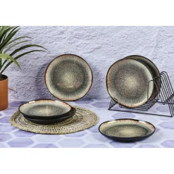 6 Assiettes en Grès dessert Iris beige/marron - D.21.5 cm-Bjorn New