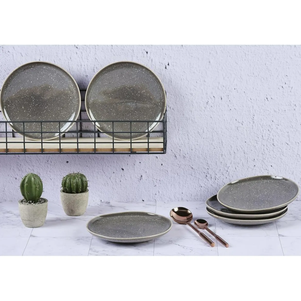 Bjorn Assiettes^6 Assiettes en Grès dessert Stellar gris/anthracite - D.22 cm