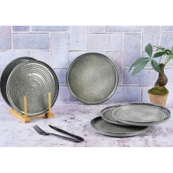 6 Assiettes en Grès dessert Zen gris/bleu - D.22 cm-Bjorn Outlet