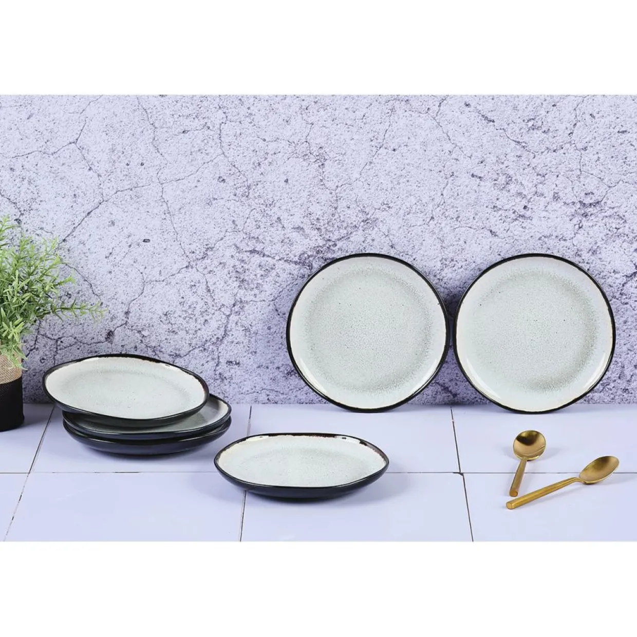 Bjorn Assiettes^6 Assiettes en Grès Iris blanc/ivoire - D.16 cm