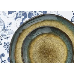 6 Assiettes en Grès Island kaki/bleu - D.20.5 cm-Bjorn Outlet