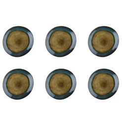 6 Assiettes en Grès Island kaki/bleu - D.20.5 cm-Bjorn Outlet