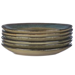 6 Assiettes en Grès Island kaki/bleu - D.20.5 cm-Bjorn Outlet