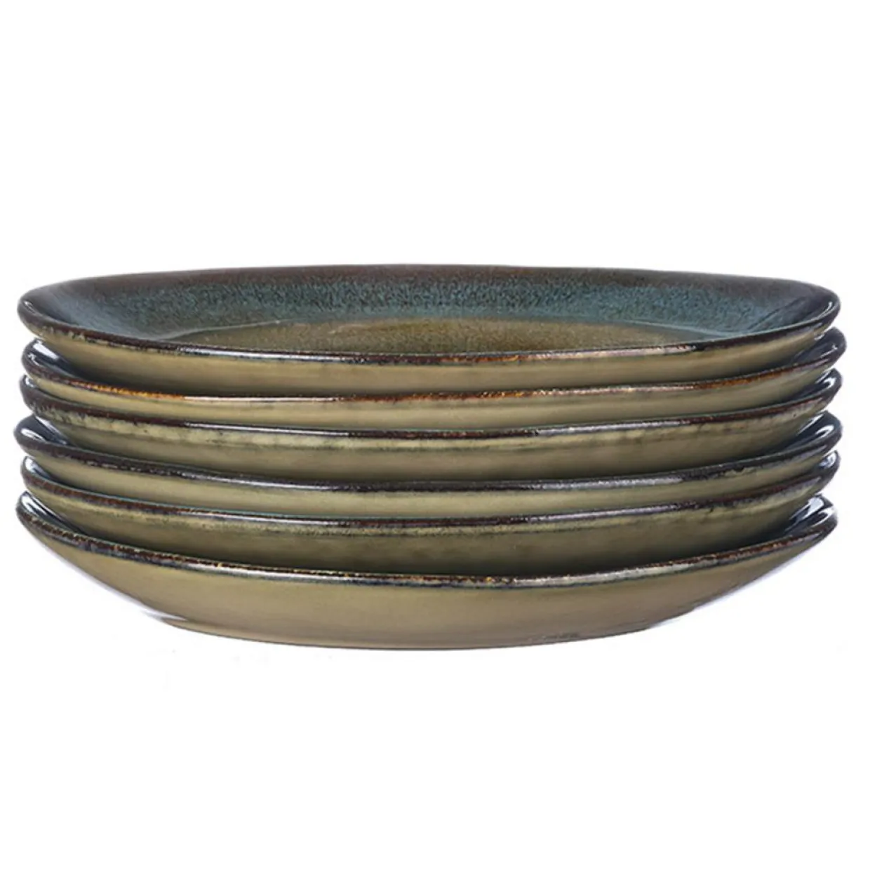 6 Assiettes en Grès Island kaki/bleu - D.20.5 cm-Bjorn Outlet