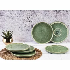 6 Assiettes en Grès Magma vertes - D.20 cm-Bjorn Discount