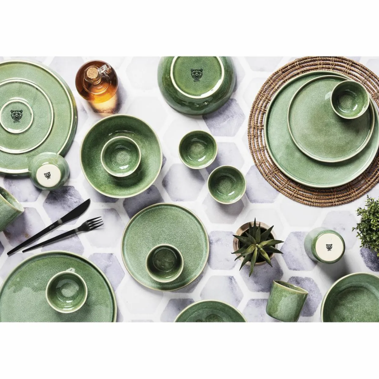 6 Assiettes en Grès Magma vertes - D.20 cm-Bjorn Discount