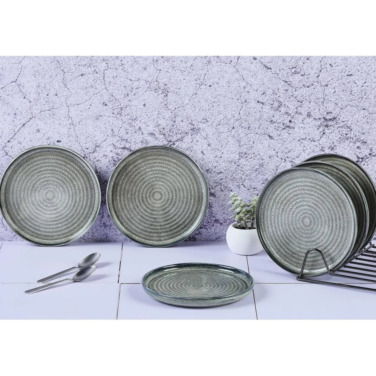 6 Assiettes en Grès Zen gris/bleu - D.17 cm-Bjorn New