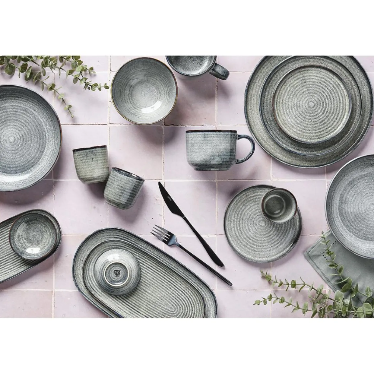 6 Assiettes en Grès Zen gris/bleu - D.17 cm-Bjorn New