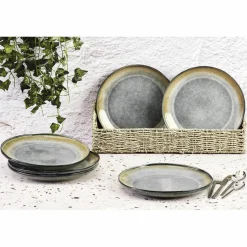 6 Assiettes Genesis bleu/gris kaki - D.27 cm-Bjorn Discount