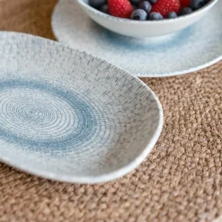 Novastyl Assiettes^6 Assiettes OvalesAqua 19X10.5Cm EnPorcelaine Blanc Et Bleu