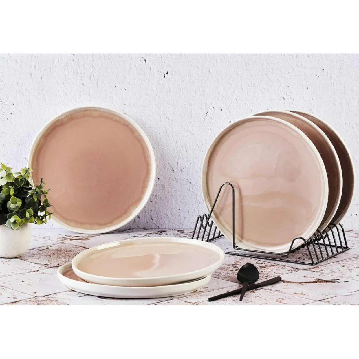 6 Assiettes Oxygen rose poudre/beige - D.27 cm-Bjorn Online