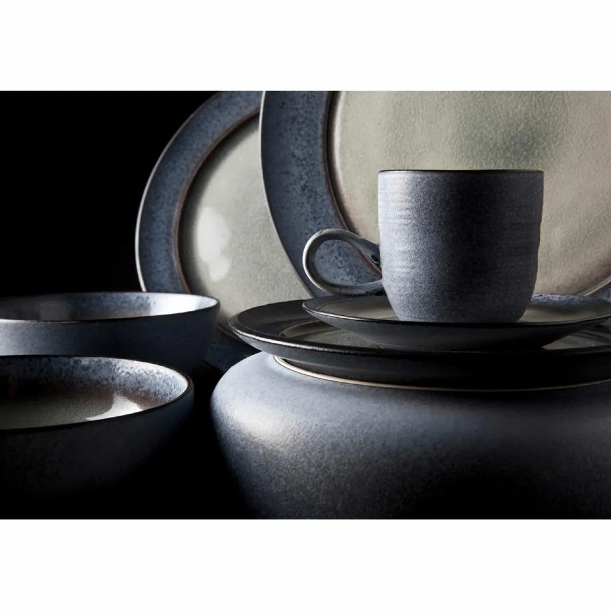4 Assiettes plates en Grès Provence gris/bleu - D.26 cm-Cosy & Trendy New