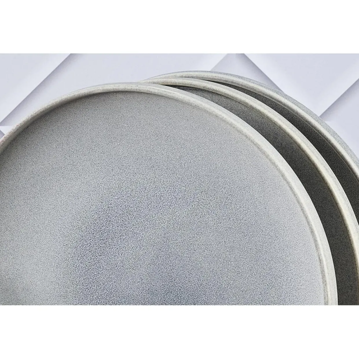 6 Assiettes plates en Grès Stone gris clair - D.27.5 cm-Bjorn Outlet