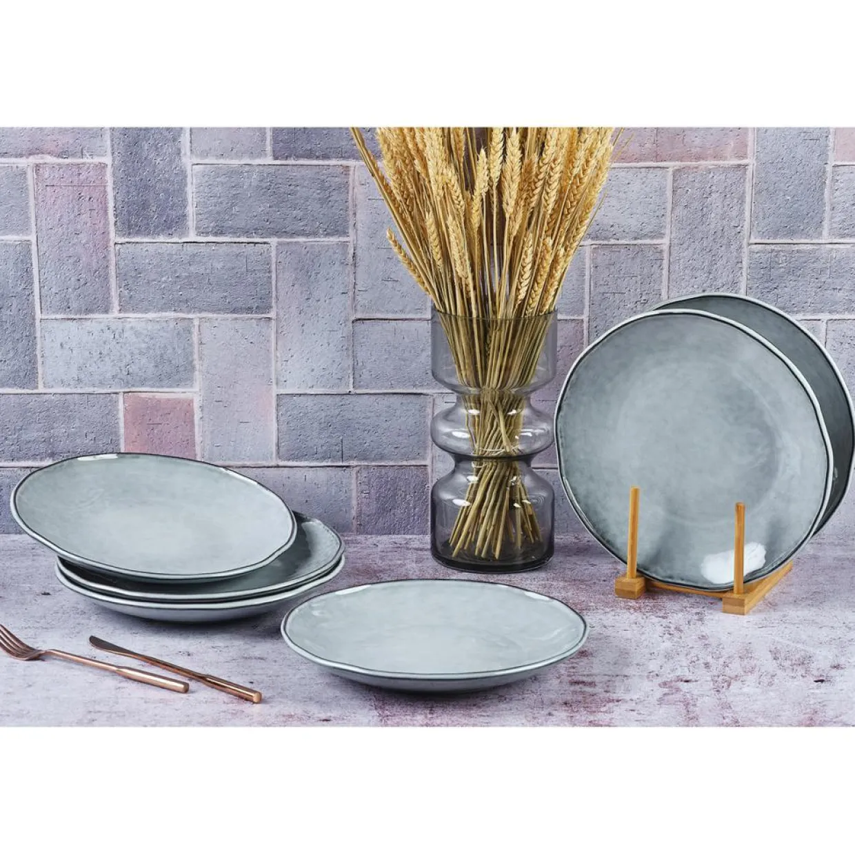 Bjorn Assiettes^6 Assiettes plates en Grès Cloud gris clair - D.27 cm