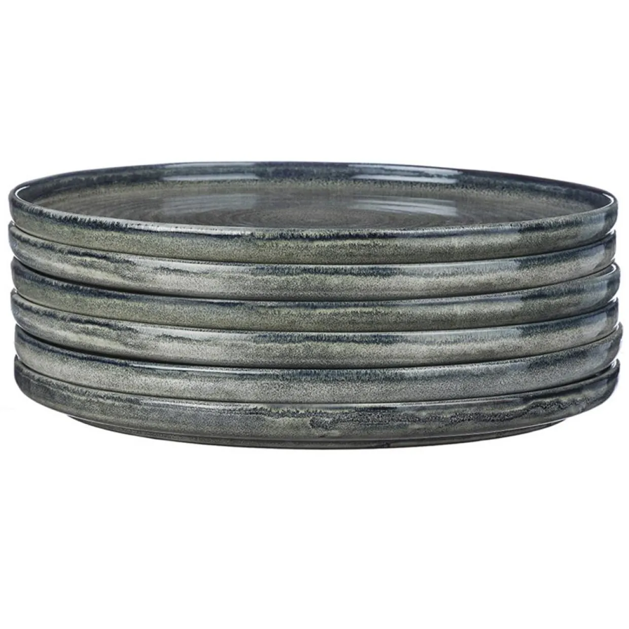 6 Assiettes plates en Grès Zen gris/bleu - D.28 cm-Bjorn