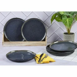 6 Assiettes plates en Grès Iris bleu foncé - D.26 cm-Bjorn Best