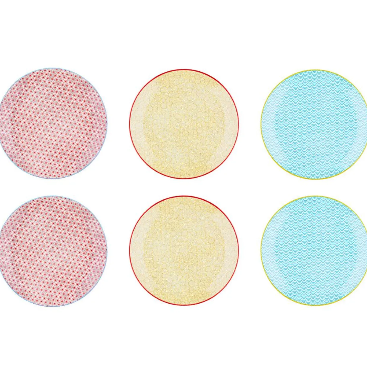 6 Assiettes plates Pattern Color bleu clair/rouge/jaune - D.26 cm-Bjorn