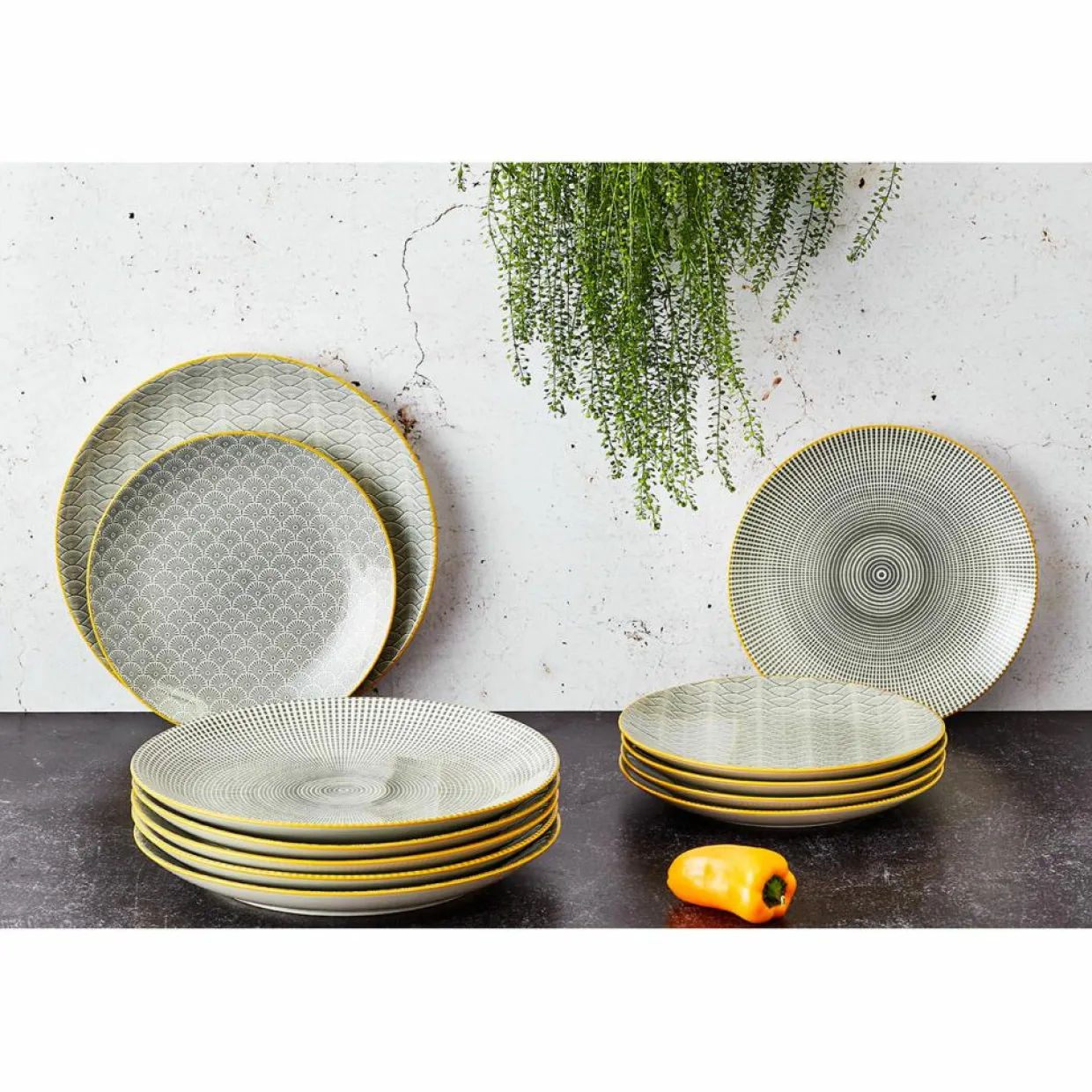 Bjorn Assiettes^6 Assiettes plates Pattern Eclipse gris anthracite - D.26 cm