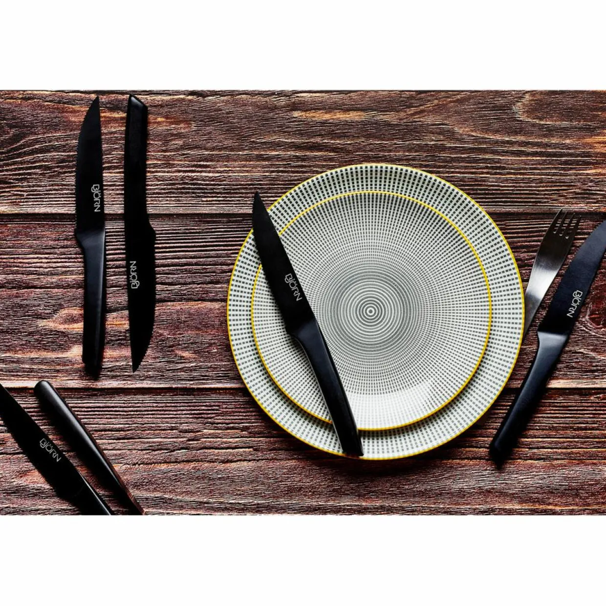 Bjorn Assiettes^6 Assiettes plates Pattern Eclipse gris anthracite - D.26 cm