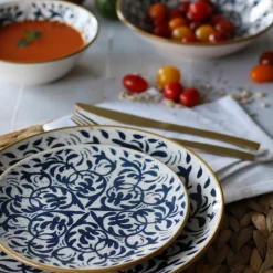 6 Assiettes PlatesHéraclée 27Cm En GrèsDécor Bleu-Novastyl Sale