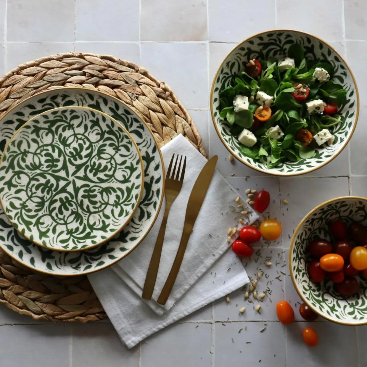 6 Assiettes PlatesHéraclée 27Cm En GrèsDécor Vert-Novastyl Hot