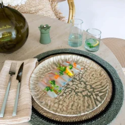 6 Assiettes PlatesJade 26Cm En Grès BeigeEt Vert-Novastyl New