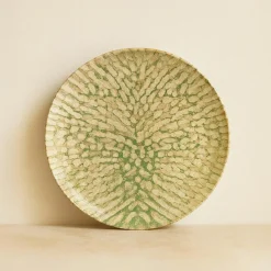 6 Assiettes PlatesJade 26Cm En Grès BeigeEt Vert-Novastyl New