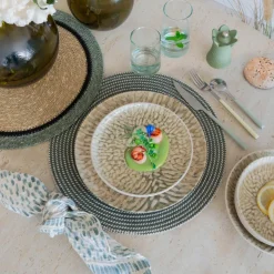 6 Assiettes PlatesJade 26Cm En Grès BeigeEt Vert-Novastyl New